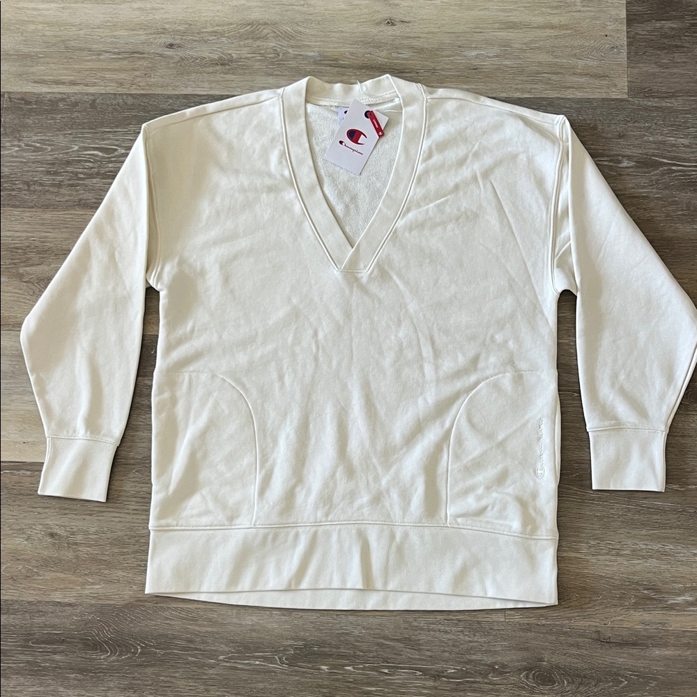 NWT Champion Women’s Loose Fit Gameday Deep V Tunic Pullover Ivory Size S
